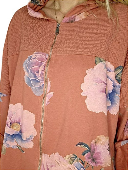 Faded Brick Ombre Peony Patchwork Hoodie