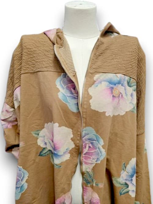 Coffee Ombre Peony Patchwork Hoodie