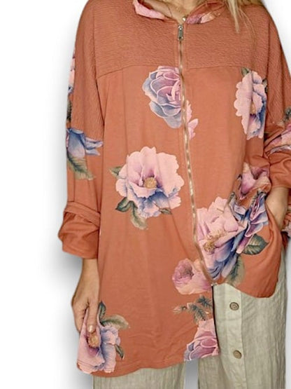 Faded Brick Ombre Peony Patchwork Hoodie