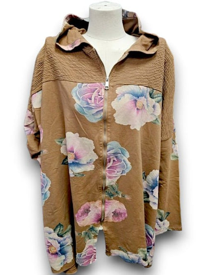 Coffee Ombre Peony Patchwork Hoodie