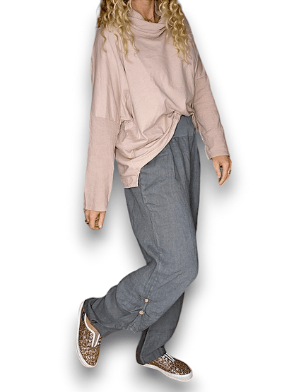 Grey wide elastic waist linen Pant