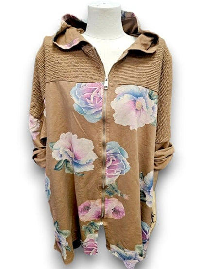 Coffee Ombre Peony Patchwork Hoodie