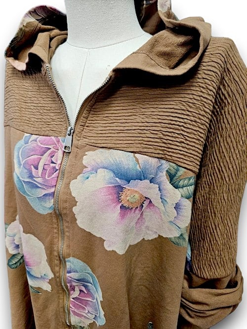 Coffee Ombre Peony Patchwork Hoodie