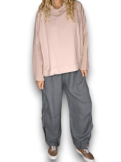 Grey wide elastic waist linen Pant