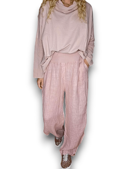 Baby Pink wide elastic waist linen Pant