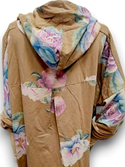 Coffee Ombre Peony Patchwork Hoodie