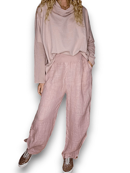 Baby Pink wide elastic waist linen Pant