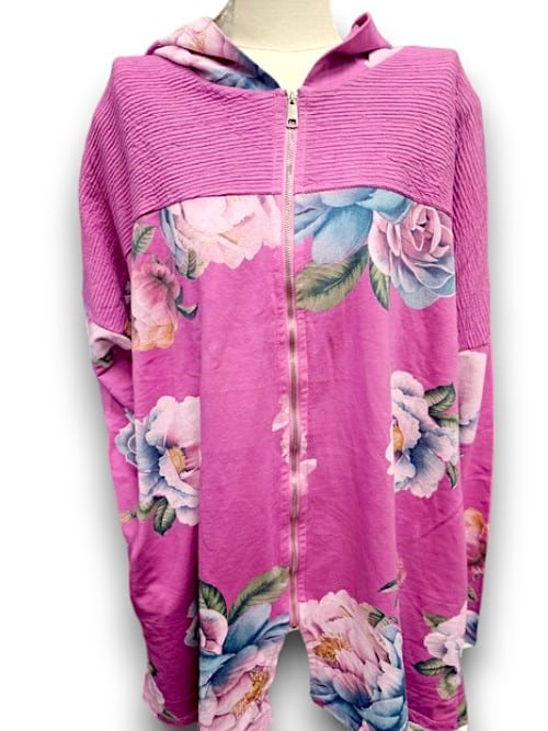 Berry Ombre Peony Patchwork Hoodie