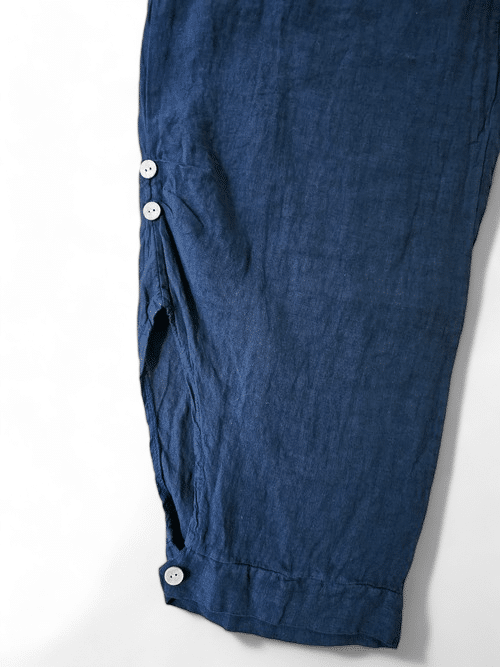 Navy wide elastic waist linen Pant