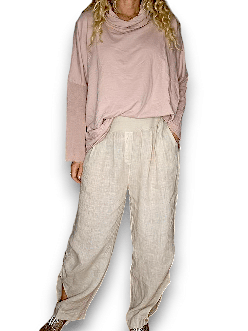 Light Beige wide elastic waist linen Pant