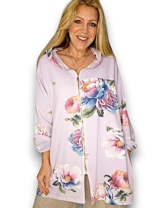 Lavender Ombre Peony Patchwork Hoodie