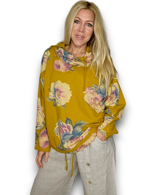 Mustard Ombre Peony Cotton Hoodie