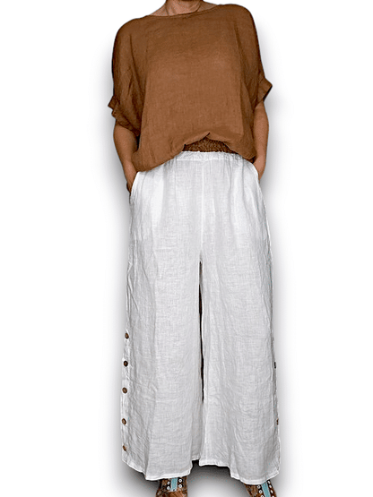 White Along sides button Sailor Pant