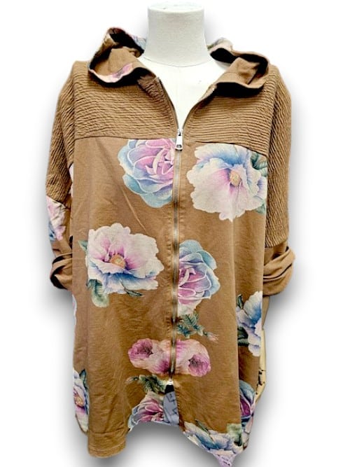 Coffee Ombre Peony Patchwork Hoodie