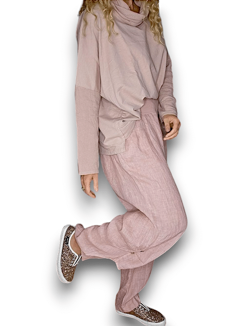 Baby Pink wide elastic waist linen Pant