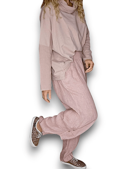 Baby Pink wide elastic waist linen Pant