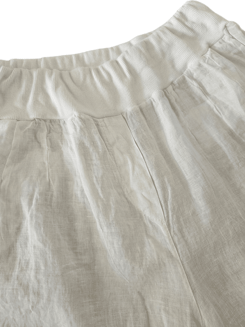 White wide elastic waist linen Pant