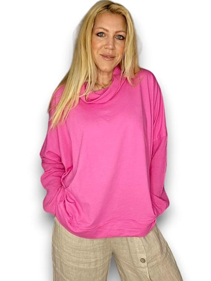 Hot Pink Plain Moku Cotton w details Sweater