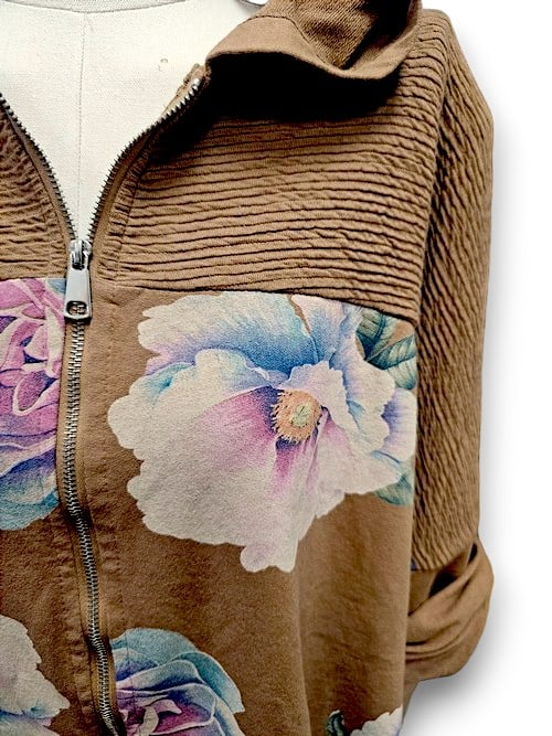 Coffee Ombre Peony Patchwork Hoodie