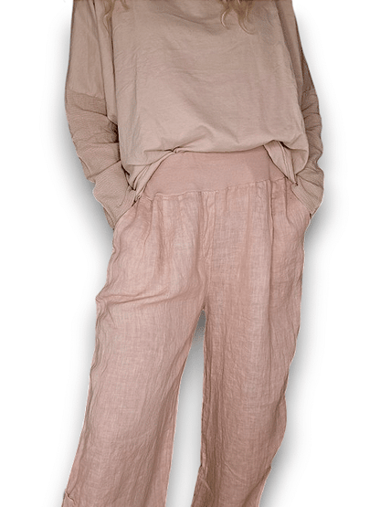 Baby Pink wide elastic waist linen Pant