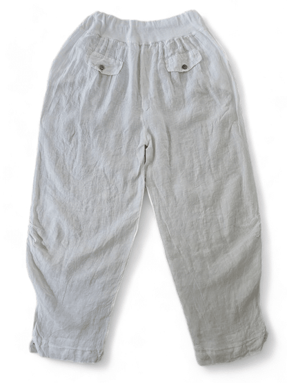 White wide elastic waist linen Pant