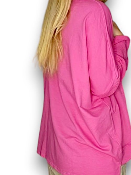 Hot Pink Plain Moku Cotton w details Sweater