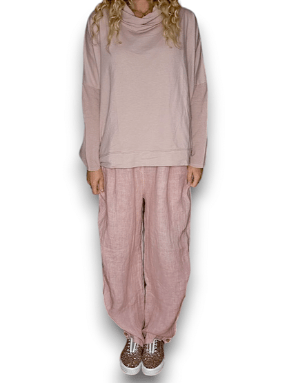 Baby Pink wide elastic waist linen Pant