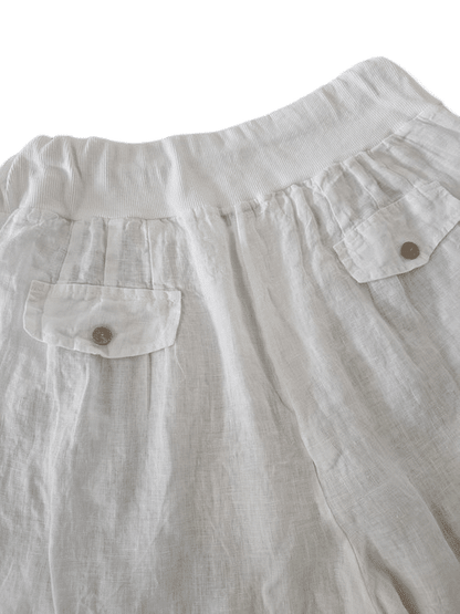 White wide elastic waist linen Pant