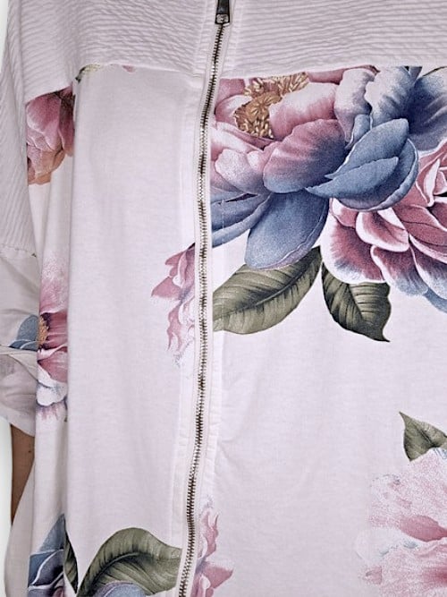 White Ombre Peony Patchwork Hoodie