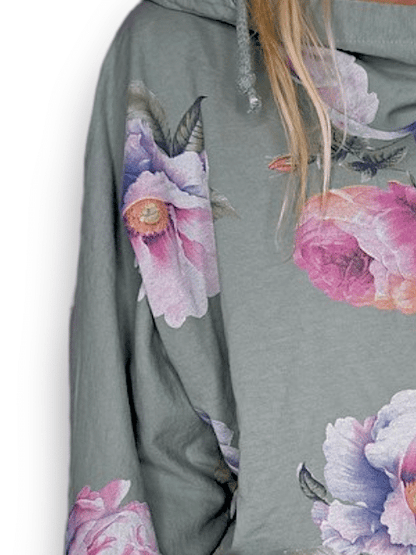 Sage Green Ombre Peony Cotton Hoodie