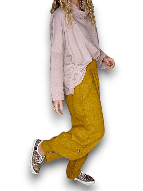 Mustard wide elastic waist linen Pant