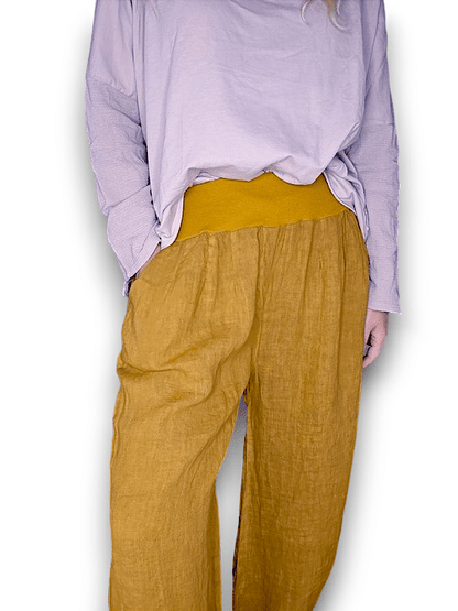 Mustard wide elastic waist linen Pant