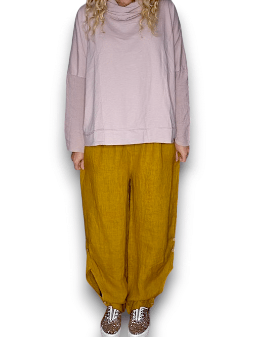 Mustard wide elastic waist linen Pant