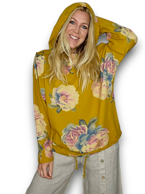 Mustard Ombre Peony Cotton Hoodie