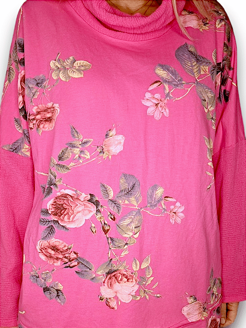 Hot Pink Thorn Rose Moku Cotton w details Sweater