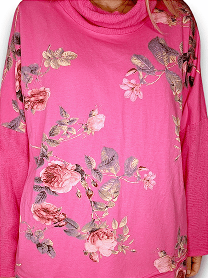 Hot Pink Thorn Rose Moku Cotton w details Sweater