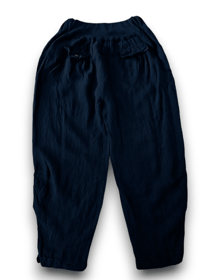 Navy wide elastic waist linen Pant