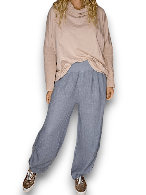 Petrol wide elastic waist linen Pant