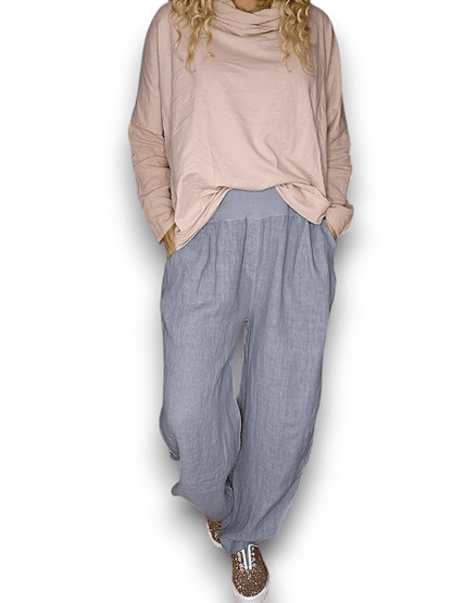 Petrol wide elastic waist linen Pant