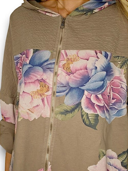 Mocha Ombre Peony Patchwork Hoodie