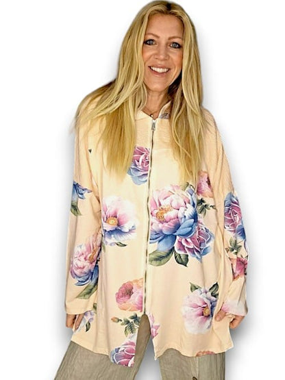 Dark Apricot Ombre Peony Patchwork Hoodie