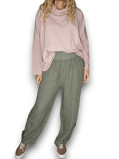 Forest wide elastic waist linen Pant