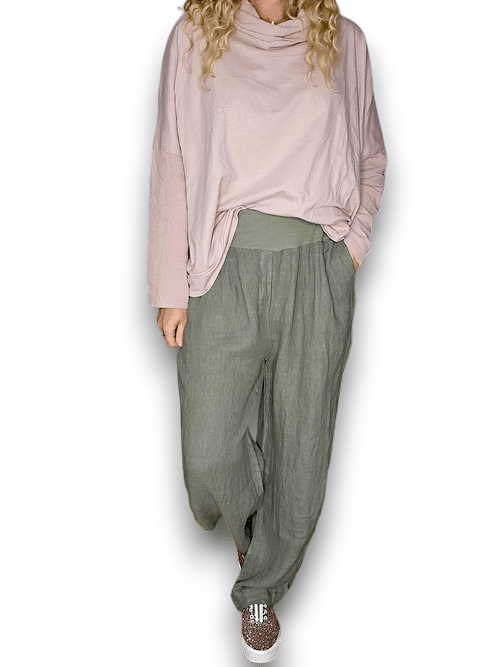 Mocha wide elastic waist linen Pant