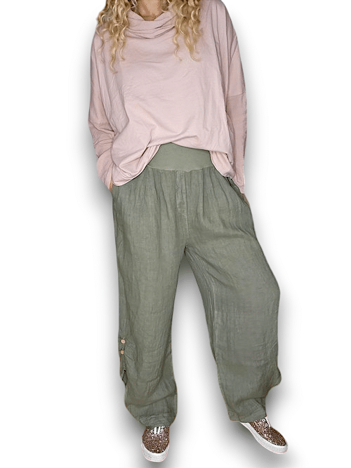 Forest wide elastic waist linen Pant