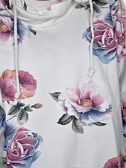 White Ombre Peony Cotton Hoodie