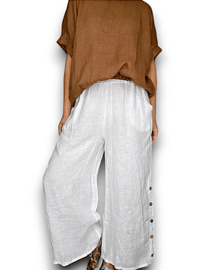 White Along sides button Sailor Pant