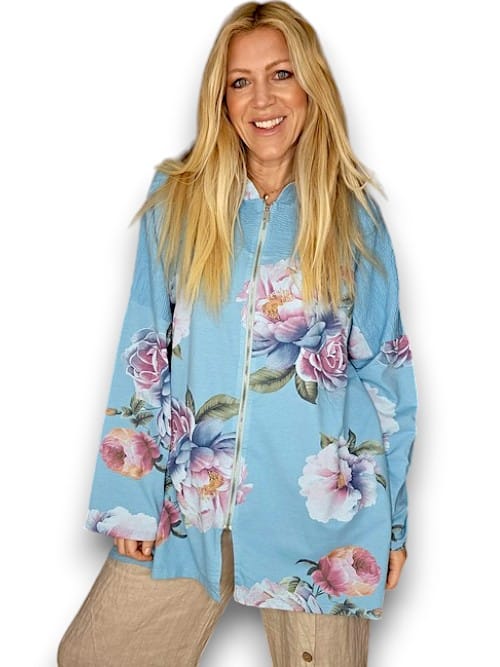 Light Turquoise Ombre Peony Patchwork Hoodie