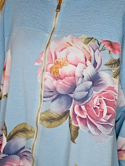 Light Turquoise Ombre Peony Patchwork Hoodie