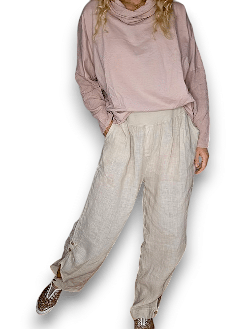 Light Beige wide elastic waist linen Pant