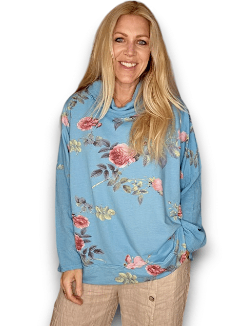 Light Turquoise Thorn Rose Moku Cotton w details Sweater